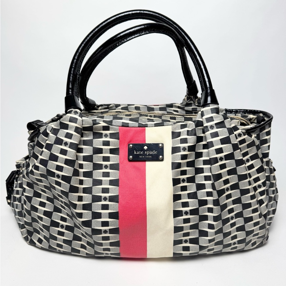 Kate Spade XL Black and Cream with Pink Stripe Diaper Bag